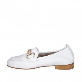 Woman's loafer in white leather with elastic band and golden chain heel 2 - Available sizes:  45 2