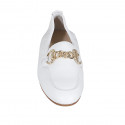 Woman's loafer in white leather with elastic band and golden chain heel 2 - Available sizes:  45
