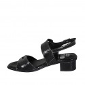 Sandale pour femmes en cuir verni noir talon 3 - Pointures disponibles:  33, 42, 43