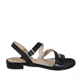 Sandalia para mujer en piel negra con elastico tacon 1 - Tallas disponibles:  32, 33