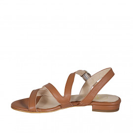 Sandale pour femmes en cuir cognac avec elastique talon 1 - Pointures disponibles:  32 2