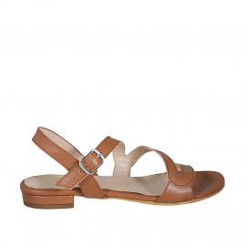 Woman's sandal in cognac brown leather with elastic band heel 1 - Available sizes:  32