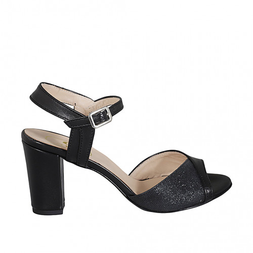 Sandale pour femmes avec courroie en cuir noir et lamé argent talon 8 - Pointures disponibles:  42, 43