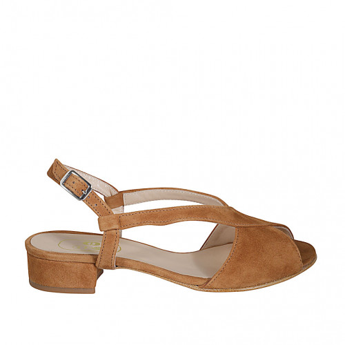 Sandalia para mujer en gamuza cognac tacon 2 - Tallas disponibles:  32