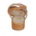 Woman's sandal in cognac brown suede heel 2 - Available sizes:  32