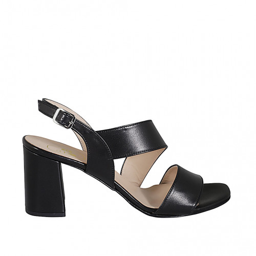 Woman's sandal in black-colored leather heel 8 - Available sizes:  43
