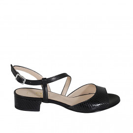 Sandale pour femmes avec courroie en cuir et cuir imprimé noir talon 2 - Pointures disponibles:  32