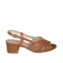 Sandalia para mujer en piel cognac tacon 5 - Tallas disponibles:  44