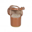 Woman's sandal in cognac brown leather heel 5 - Available sizes:  44