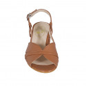 Sandale pour femmes en cuir cognac talon 5 - Pointures disponibles:  44