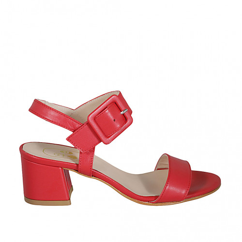 Sandale avec boucle pour femmes en cuir rouge talon 5 - Pointures disponibles:  43