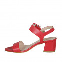 Woman's sandal with buckle in red leather heel 5 - Available sizes:  43
