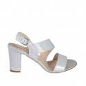 Woman's sandal in silver laminated leather heel 8 - Available sizes:  44