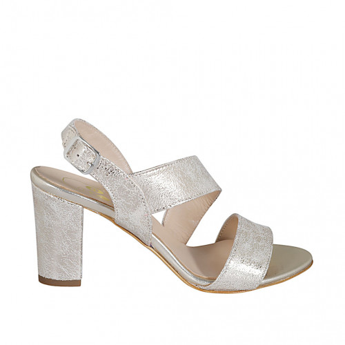 Woman's sandal in platinum laminated...