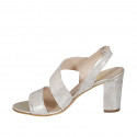 Woman's sandal in platinum laminated leather heel 8 - Available sizes:  43, 44