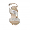 Woman's sandal in platinum laminated leather heel 8 - Available sizes:  43, 44