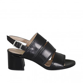 Woman's sandal in black leather heel 5 - Available sizes:  42, 43, 44