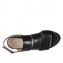 Woman's sandal in black leather heel 5 - Available sizes:  42, 43, 44