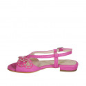 Woman's sandal with rhinestones in fuchsia leather and suede heel 1 - Available sizes:  33