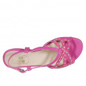 Woman's sandal with rhinestones in fuchsia leather and suede heel 1 - Available sizes:  33