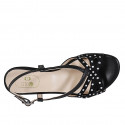 Sandalo da donna con strass in pelle e camoscio nero tacco 1 - Misure disponibili: 33