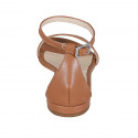 Woman's open strap shoe in cognac brown leather heel 1 - Available sizes:  32, 42
