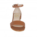 Woman's open strap shoe in cognac brown leather heel 1 - Available sizes:  32, 42