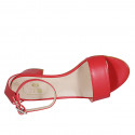 Woman's open shoe with ankle strap in red leather heel 5 - Available sizes:  42, 43, 44