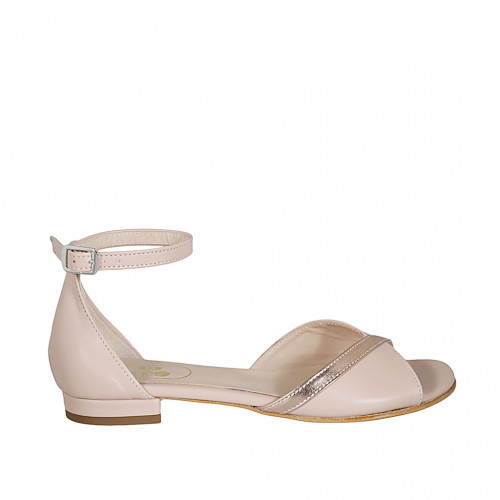 Woman's open strap shoe in nude leather and copper laminated leather heel 1 - Available sizes:  32