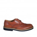 Zapato derby para hombre con cordones y punta de ala en piel y piel perforada cognac - Tallas disponibles:  46