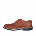 Men's derby shoe with laces and wingtip decorations in cognac brown leather and pierced leather - Available sizes:  46