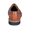 Zapato derby para hombre con cordones y punta de ala en piel y piel perforada cognac - Tallas disponibles:  46
