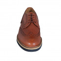 Zapato derby para hombre con cordones y punta de ala en piel y piel perforada cognac - Tallas disponibles:  46