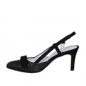 Woman's slingback pump in black suede and leather with elastic band and bow heel 7 - Available sizes:  32