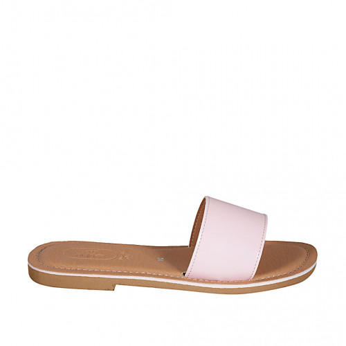 Woman's mules in rose leather heel 1 - Available sizes:  42
