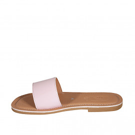 Woman's mules in rose leather heel 1 - Available sizes:  42 2