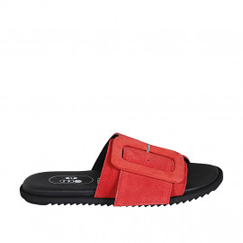 Sabot da donna con fibbia in camoscio rosso zeppa 1 - Misure disponibili: 32