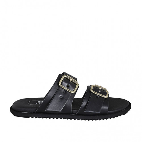 Sabo para mujer con hebillas ajustables en piel negra cuña 1 - Tallas disponibles:  32