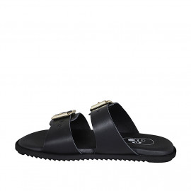 Sabot da donna con fibbie regolabili in pelle nera zeppa 1 - Misure disponibili: 32 2