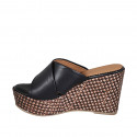 Mule pour femmes en cuir noir avec plateforme et talon compensé tressé 9 - Pointures disponibles:  42, 43