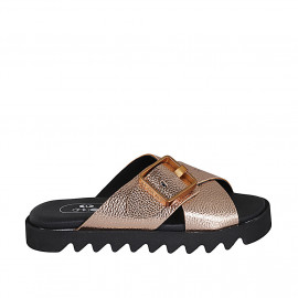 Woman's mules with buckle in copper laminated printed leather wedge heel 2 - Available sizes:  32