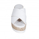Woman's mules in white leather with platform and braided wedge heel 7 - Available sizes:  42