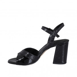 Sandale pour femmes en cuir verni et cuir verni imprimé noir avec courroie talon 7 - Pointures disponibles:  43 2