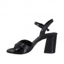 Woman's strap sandal in black patent leather and printed patent leather heel 7 - Available sizes:  43