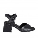 Sandalia para mujer en piel negra con cinturon tacon 5 - Tallas disponibles:  31, 43, 44, 45