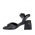 Woman's sandal in black leather with strap heel 5 - Available sizes:  31, 43, 44, 45