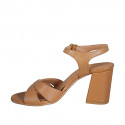 Sandalo da donna con cinturino in pelle color cuoio tacco 7 - Misure disponibili: 42, 43
