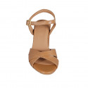 Sandale avec courroie pour femmes en cuir cognac talon 7 - Pointures disponibles:  42, 43