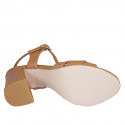 Woman's strap sandal in cognac brown leather heel 7 - Available sizes:  42, 43