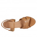 Sandale avec courroie pour femmes en cuir cognac talon 7 - Pointures disponibles:  42, 43